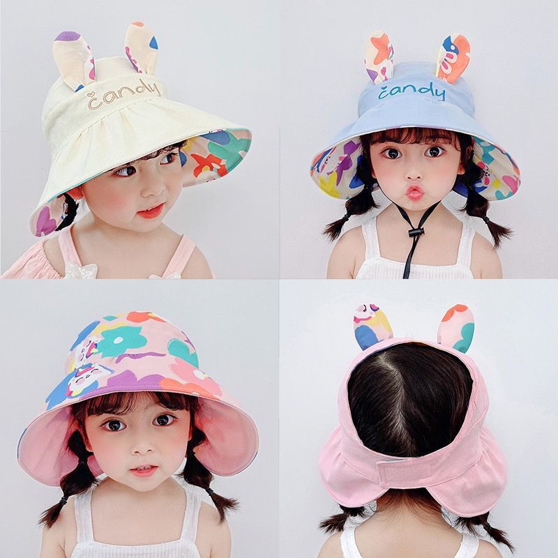 Picture of Cute Super Cute Girls' Big Brim Sunscreen Fisherman Hat Summer Sunshade Children's Empty Top Hat Fashionable Outdoor Baby Sun Hat