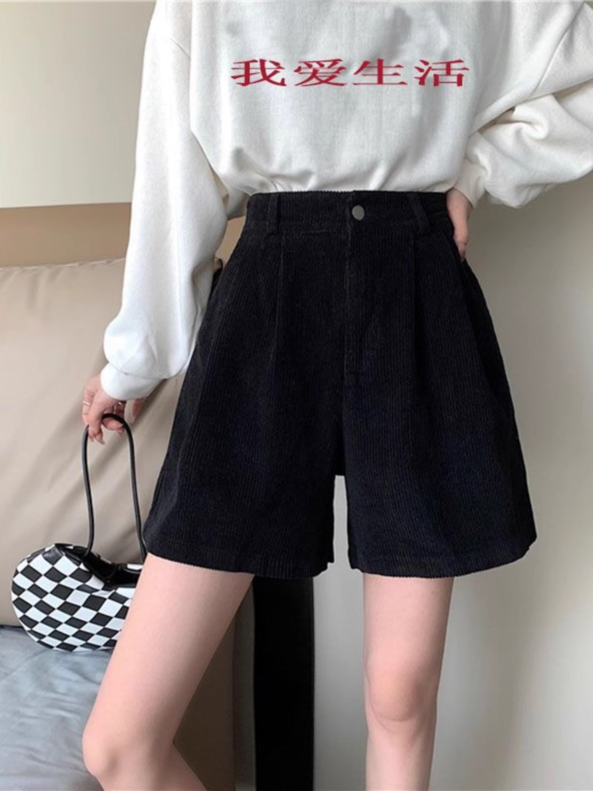 Picture of Corduroy Shorts Women's 2023 Autumn and Winter New Wide Leg Pants High Waist Slimming Small Retro Casual A- Shaped Pants