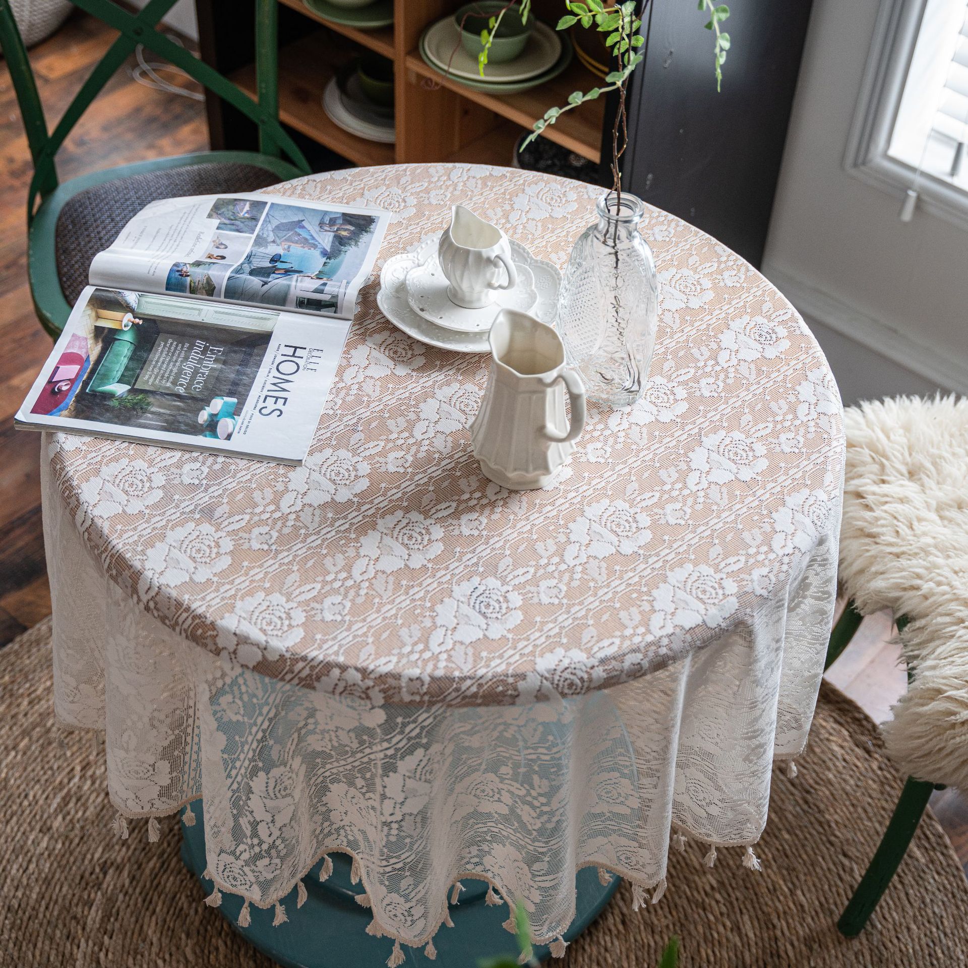 Picture of Yiman Qi Yun Mori Pastoral Crochet Cover Towel Tablecloth Woven Tablecloth Hollow Tablecloth Tablecloth Towel Shooting Props