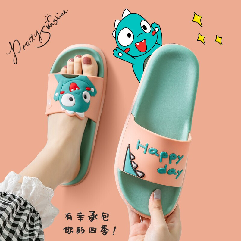 Cartoon Little Dinosaur Couple Slippers for Women Summer Indoor Home Plastic Bathroom Bathing Home Slippers for Men to Wear Outside