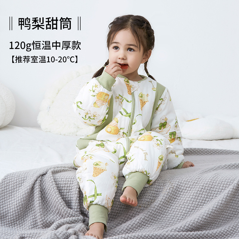 Picture of Cotton Children's Bamboo Fiber Split-leg Sleeping Bag Autumn Thickened Baby Constant Temperature Bamboo Cotton Gauze Baby Antibacterial Pajamas Class A
