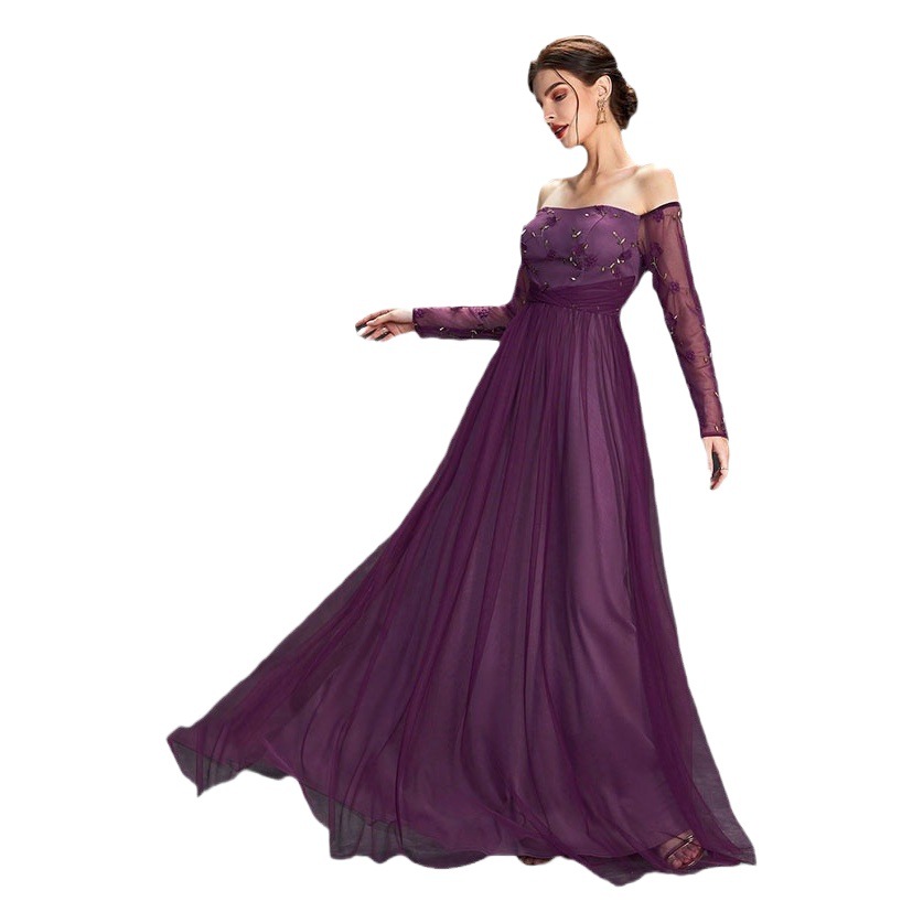 One-Shoulder Evening Dress 2024 New European and American Style Backless Sexy Elegant Host Dress Summer Drop Shipping