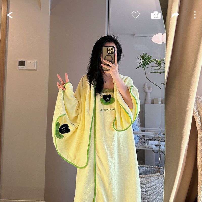 Picture of Wearing bath towel towel coral fleece than pure cotton absorbent quick-drying bath skirt cute students adult bath can be wrapped