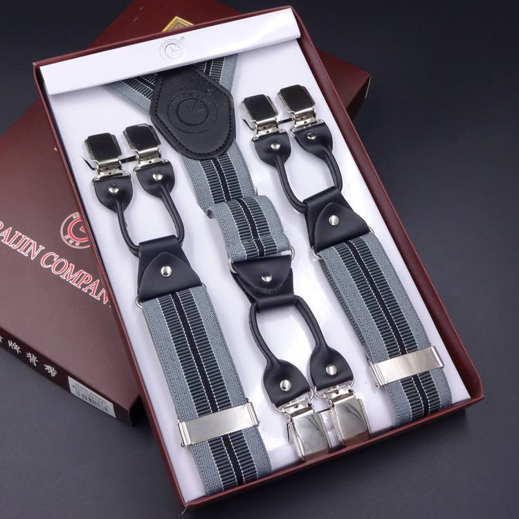 High quality business men's high elastic six-clip strap men's suspender pants suspender generation ssz