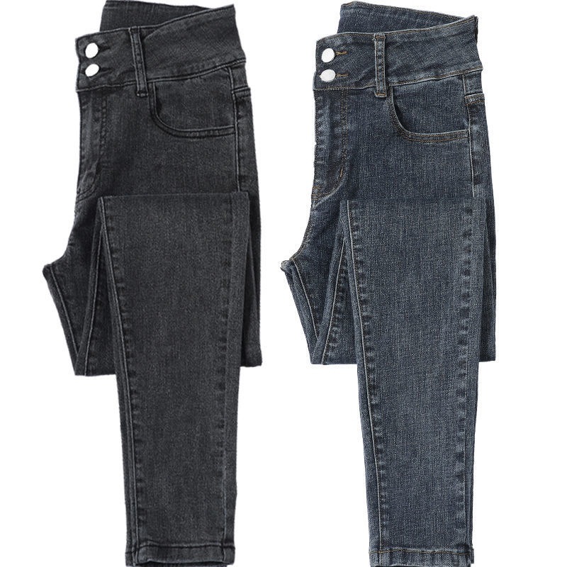 Picture of Stretch Jeans Women's High Waist Double Buckle Tight Pants New Spring Autumn and Winter Korean Style Slim-fit All-match Pencil Pants