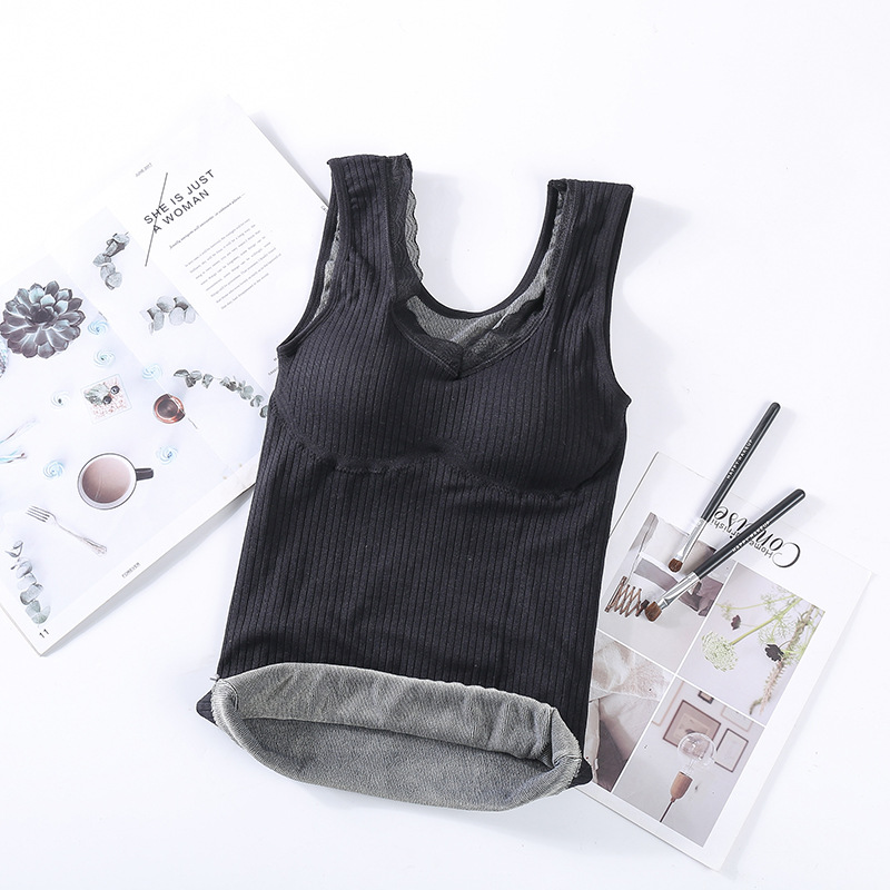 Picture of New velvet padded beautiful back warm vest without steel ring sexy V-neck cationic velvet ladies thermal underwear