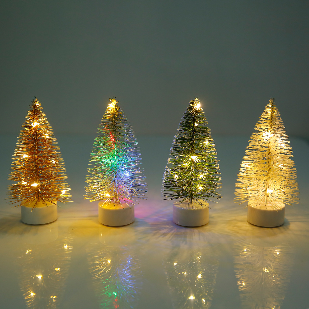 pvc plastic led lights desktop decoration fashion artificial simulation effect mini boutique pine needle Christmas tree
