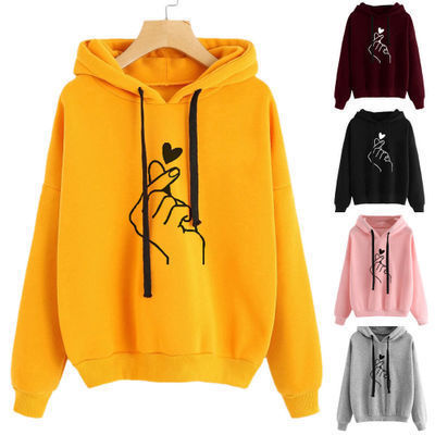 2023 AliExpress Amazon Hot Selling Loose Casual Printing Refill Hooded Women's Swede Multicolor Yellow Cotton