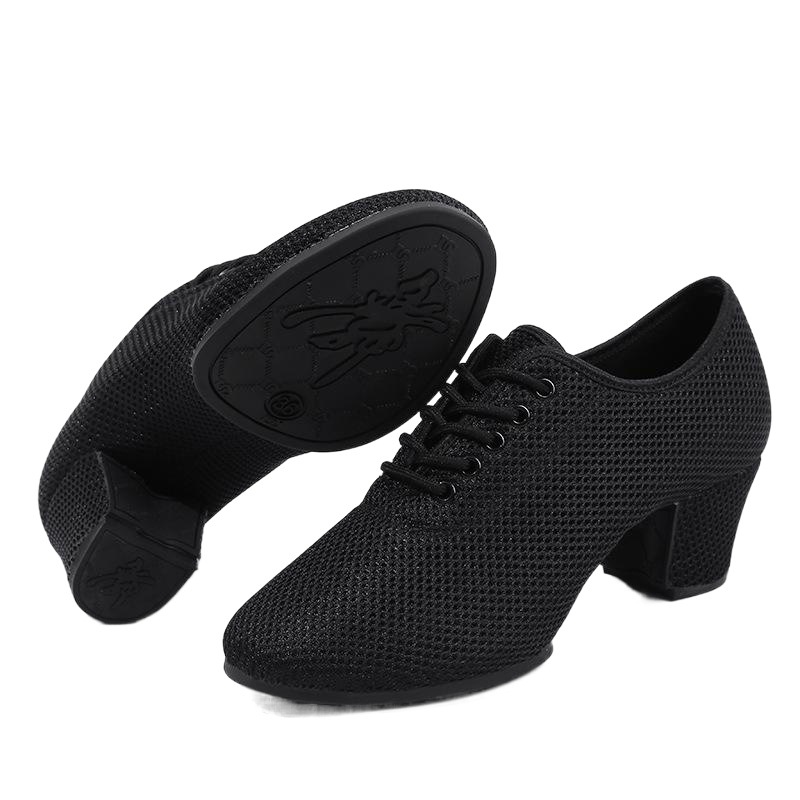 Mesh Ballroom Dance Soft-Soled Teacher's Sailor Square Dance Shoes, Black Latin Dance Shoes for Ballroom Dance