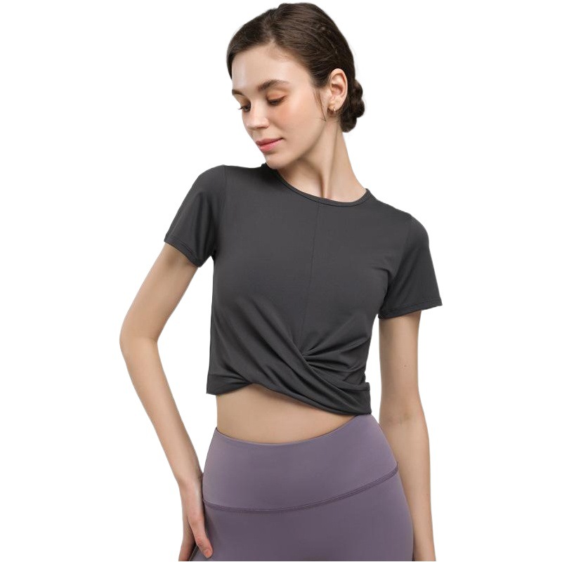 Cross-border Sports Yoga Blouse Summer Yoga Clothing Top Running Quick-drying Short-sleeved T-shirt Fashion Fitness Clothing Women