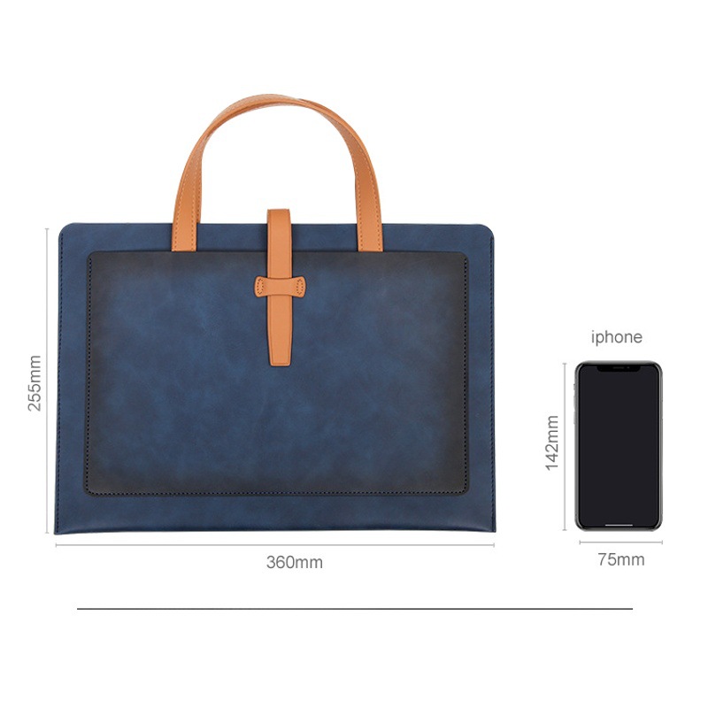 Business document bag leather large capacity thick briefcase leather buckle briefcase portable storage bag custom logo