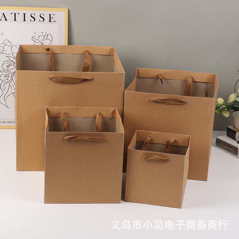 Large Kraft Paper Bag Gift Bag Square Flowers Baking Tayout Bag Packing Bag Thickened Tote Bag Gift Bag