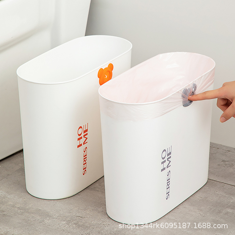 Bathroom Gap Trash Bin with Lid Household Kitchen Gap Rectangular Trash Basket Toilet Trumpet