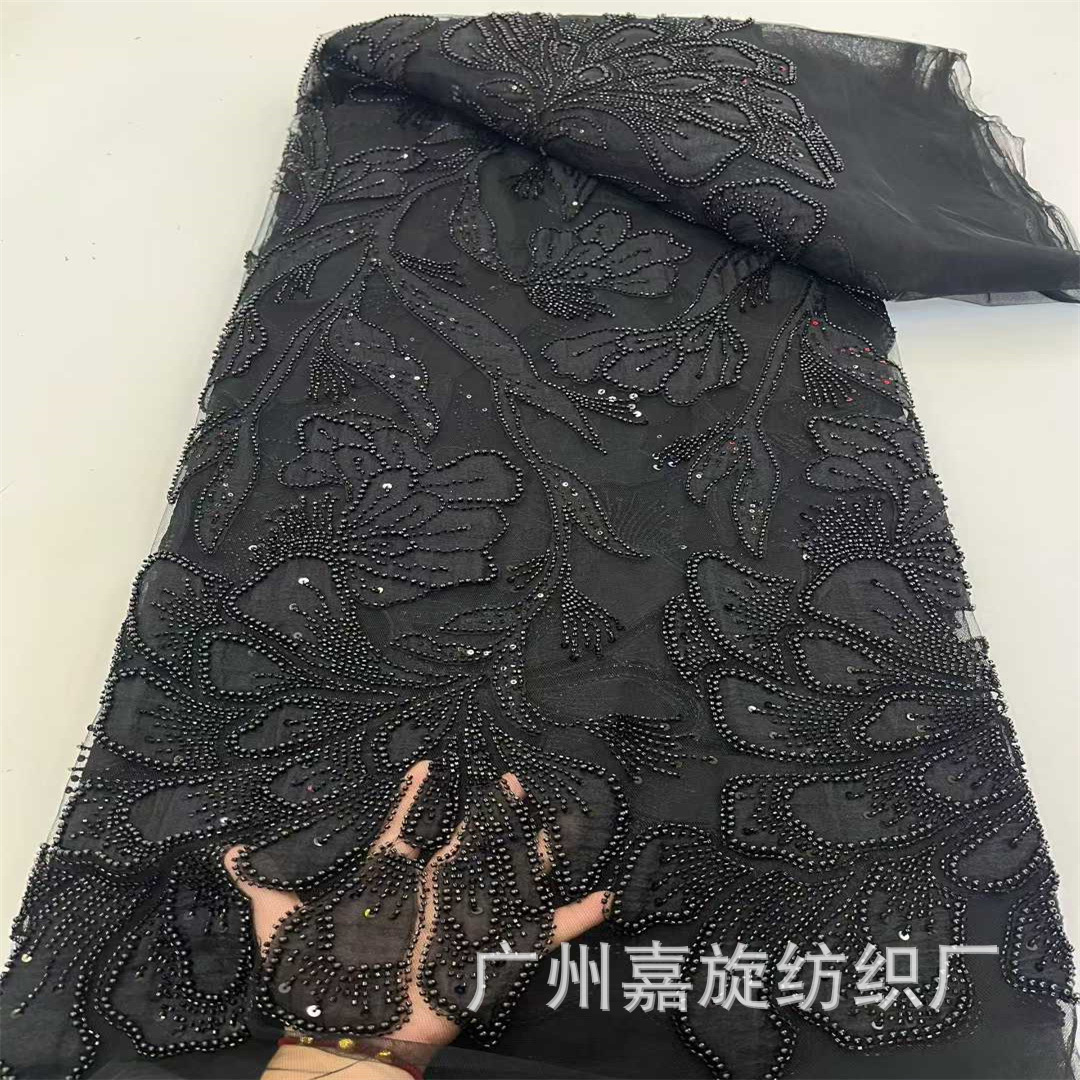 Picture of New Double-Layer Patchwork Embroidered Mesh Fabric with Beads and Tube Beads for Wedding Dresses and Evening Gowns