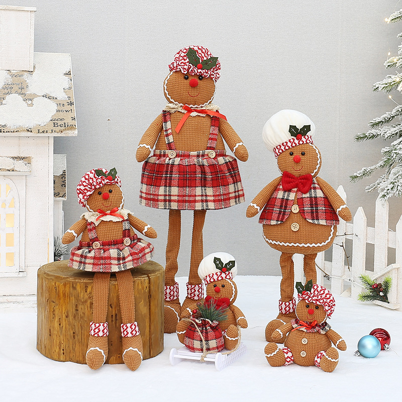 Cross-border New Christmas Decorations Biscuit Man Telescopic Doll Sitting Doll Ornaments Sleigh Car Desktop Ornaments