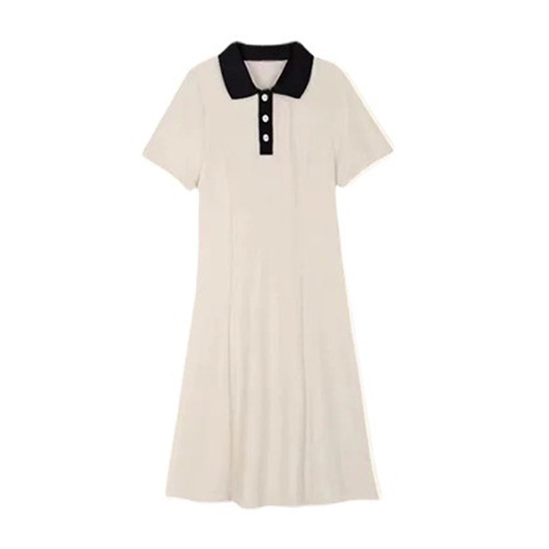 Picture of Maternity Dress for Spring and Summer, Trendy Internet Celebrity Style, Fashionable Long Dress for Pregnant Mothers, Stylish Polo Collar T-Shirt Dress