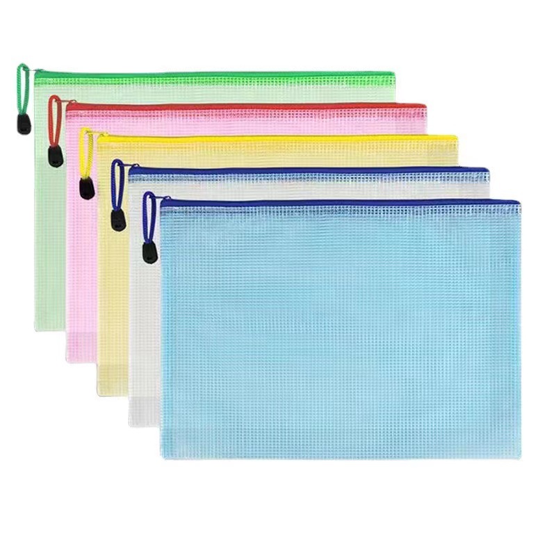 Picture of A4 Transparent Grid Bag Thickened Waterproof Test Paper Storage File Bag Zipper Bag File Data a5 Bill Stationery Bag