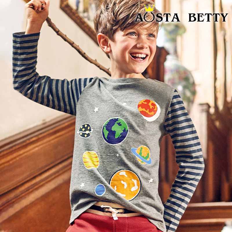 Picture of Autumn New Luminous Children's Long-sleeved T-shirt European and American Style Fashion Stitching Top Boy's Cotton Base Shirt