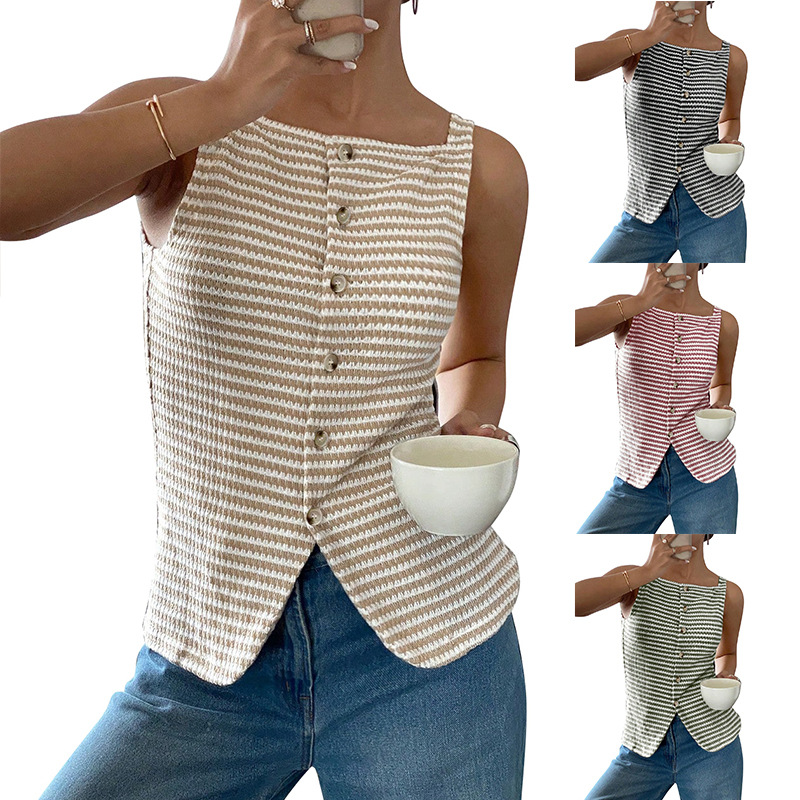 European and American Cross-border Amazon Independent Station 2025 Summer New Women's Casual Button Sleeveless Camisole Top