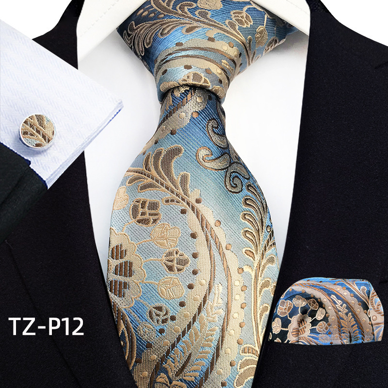 Picture of New tie men's business banquet formal dress wedding pattern green hand tie polyester jacquard fabric wholesale
