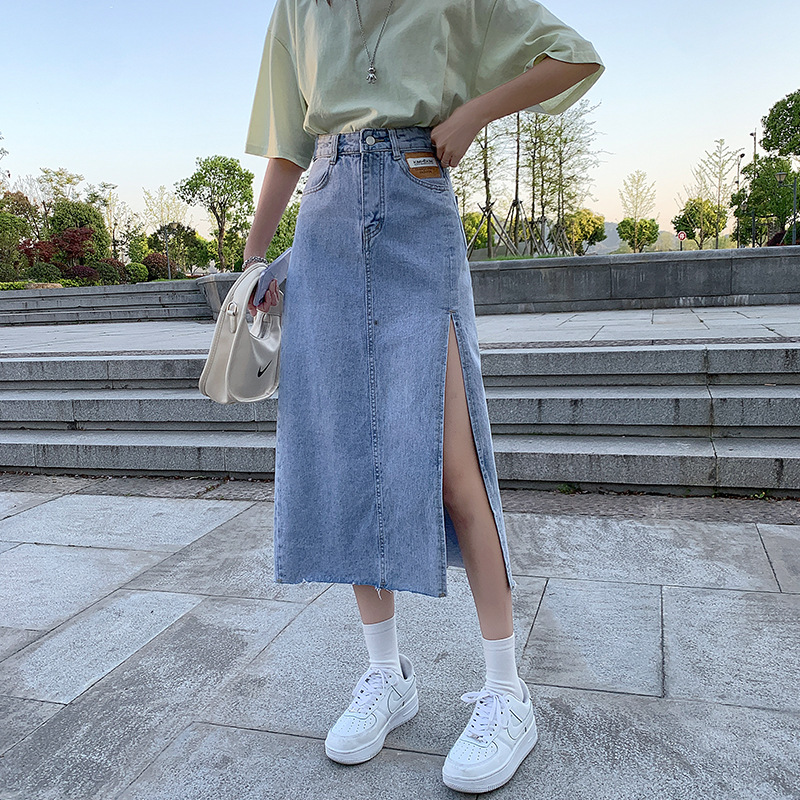Picture of High Waist Side Split Mid-length Denim Skirt Women's Summer 2023 New Slim A- line Hip Long Skirt ins Trendy