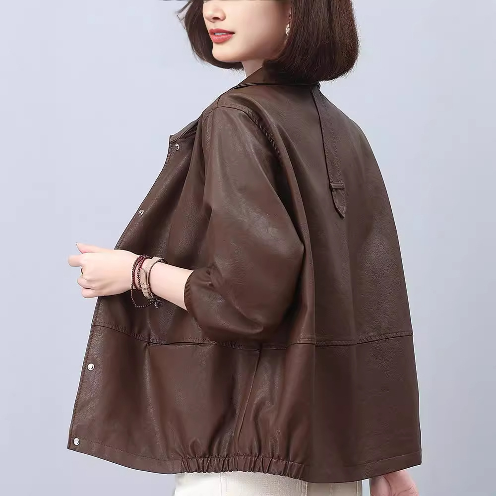 Leather Jacket Women's 2024 New Explosions Spring and Autumn Short Small Mother Western Style Thin Casual Leather Jacket Trendy