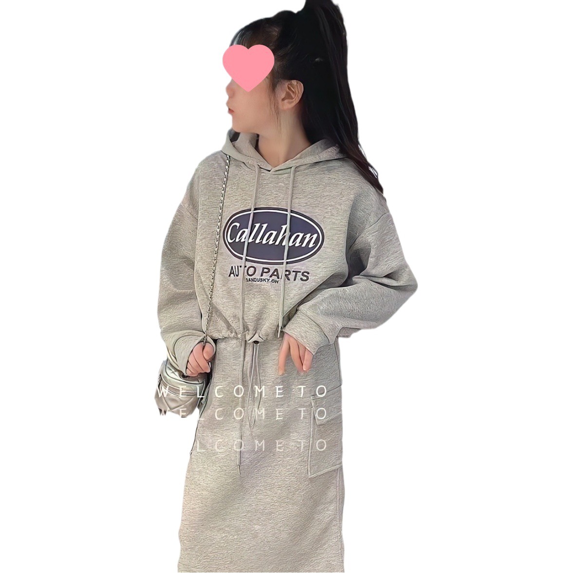 Girls' Korean-style skirt suit Spring and Autumn New Western style letter hooded sweater fashionable skirt two-piece set