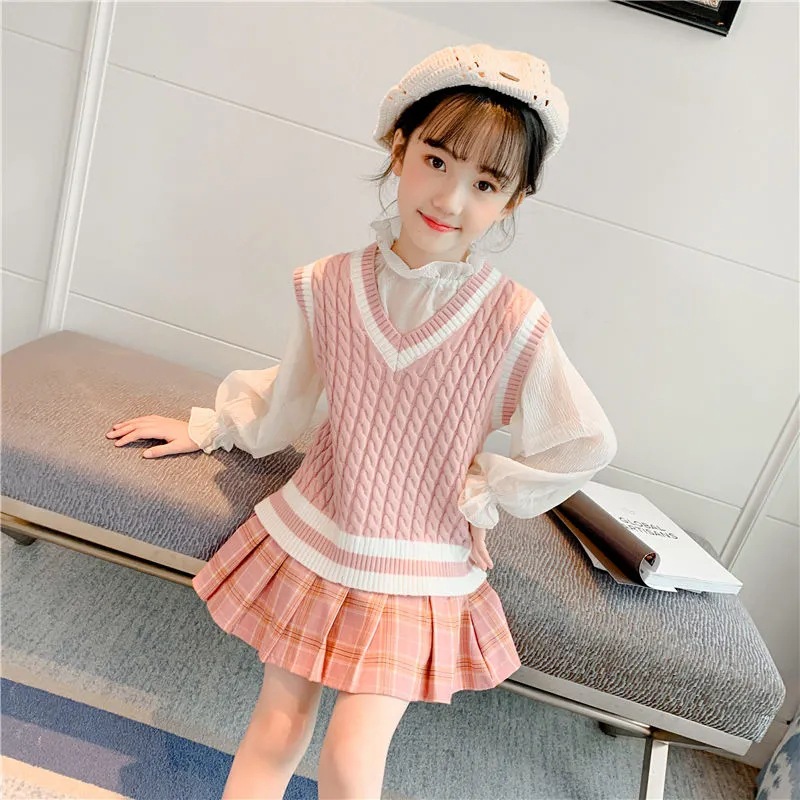 Picture of Girls' vest V-neck vest autumn and winter new children's knitted vest Internet celebrity college style Elementary School student western style sweater