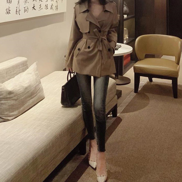 British temperament Korean trench coat women's waist slim casual coat 2025 spring fashion coat tide