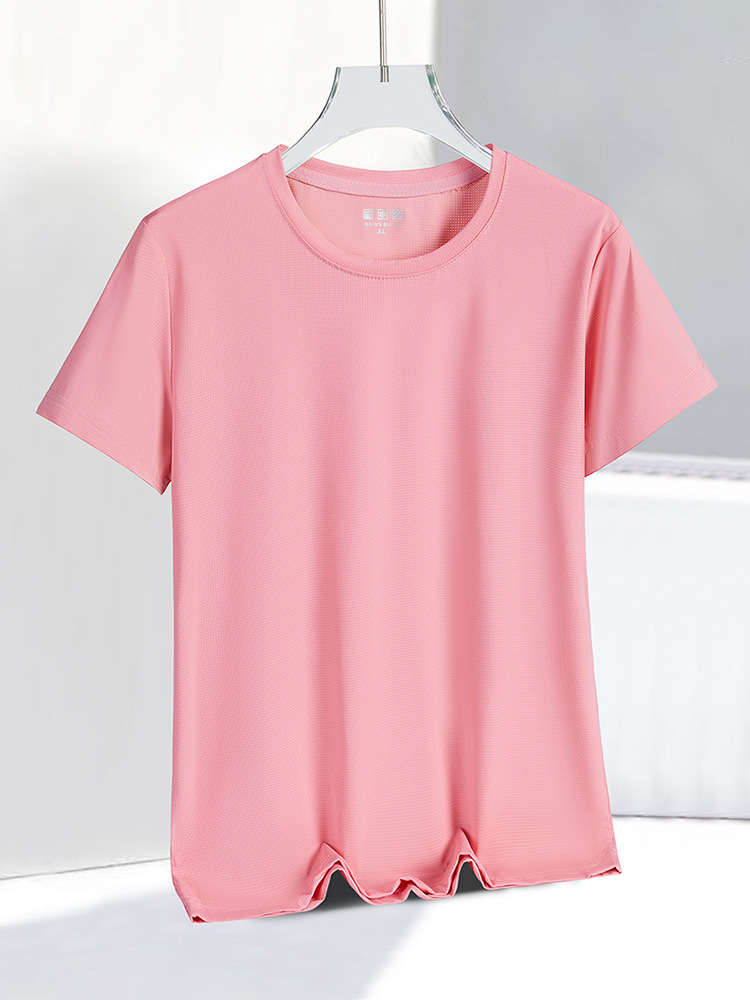 Summer Outdoor Ice Silk Quick-drying T-shirt Sports Crewneck Elastic Quick-drying Breathable Ice Silk Shirt Fitness Running Women's Short Sleeve