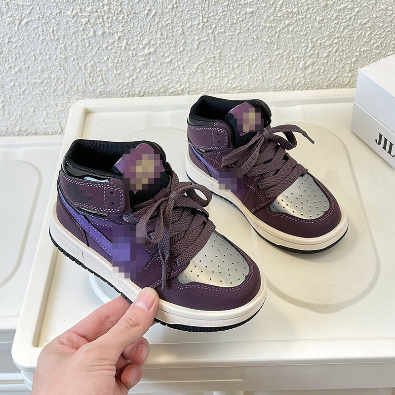 Children's High-Top Sports Shoes 2025 Autum Ready-Made Boys' Purple High-Top Anti-Skid Shoes Girls' Trendy Casual Shoes