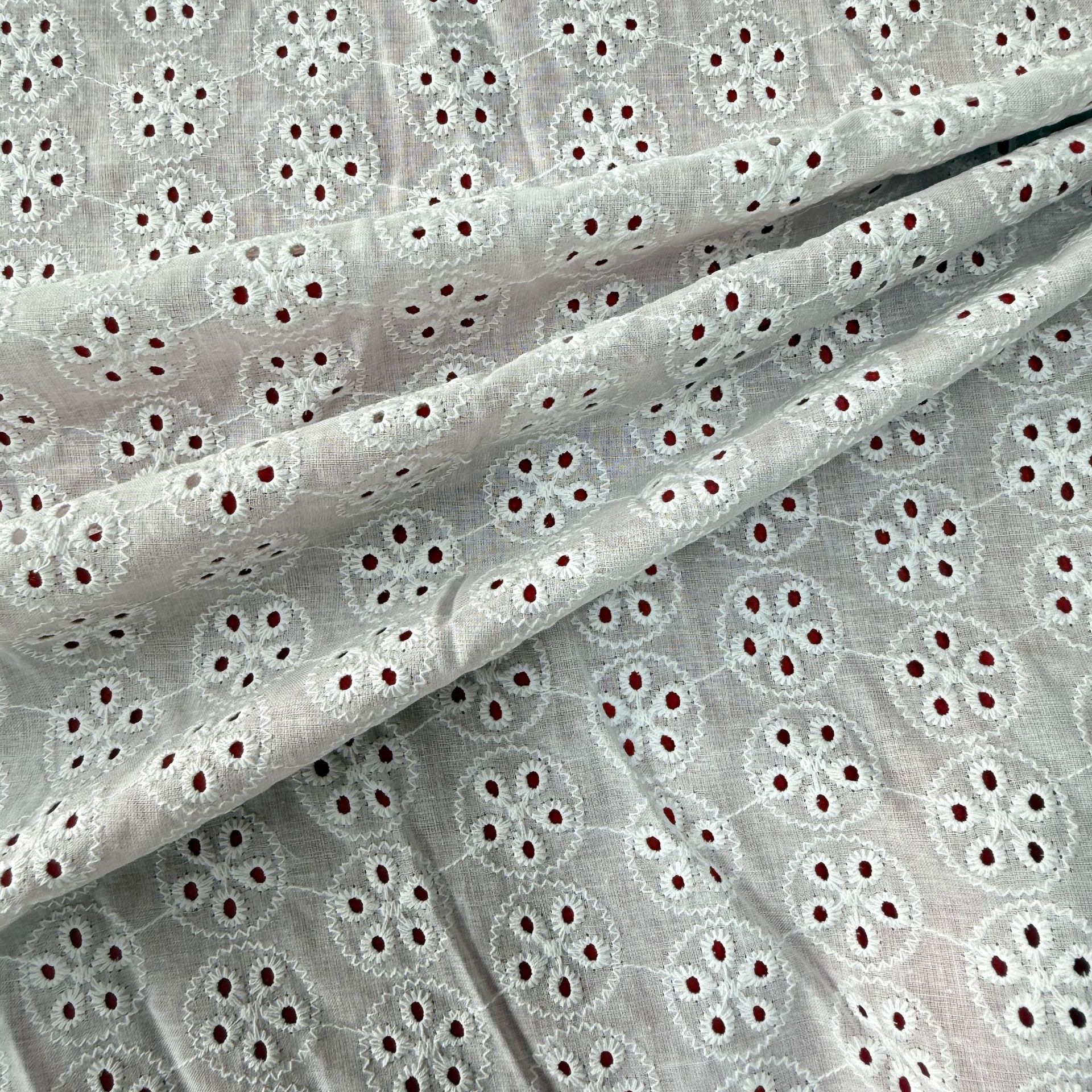 Cotton Woven Base Fabric Embroidered Cotton Fabric Lace Cotton Thread Cut Out Embroider Embroidered Fabric