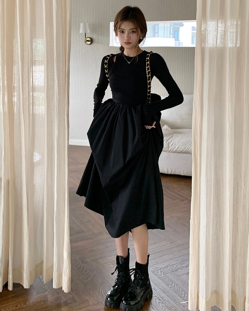 Picture of Hepburn Style Fall/Winter 2023 New Style Hepburn Style Hollow-out Long-sleeved dress Women's Elegant Slim-fit Slimming Base Dress