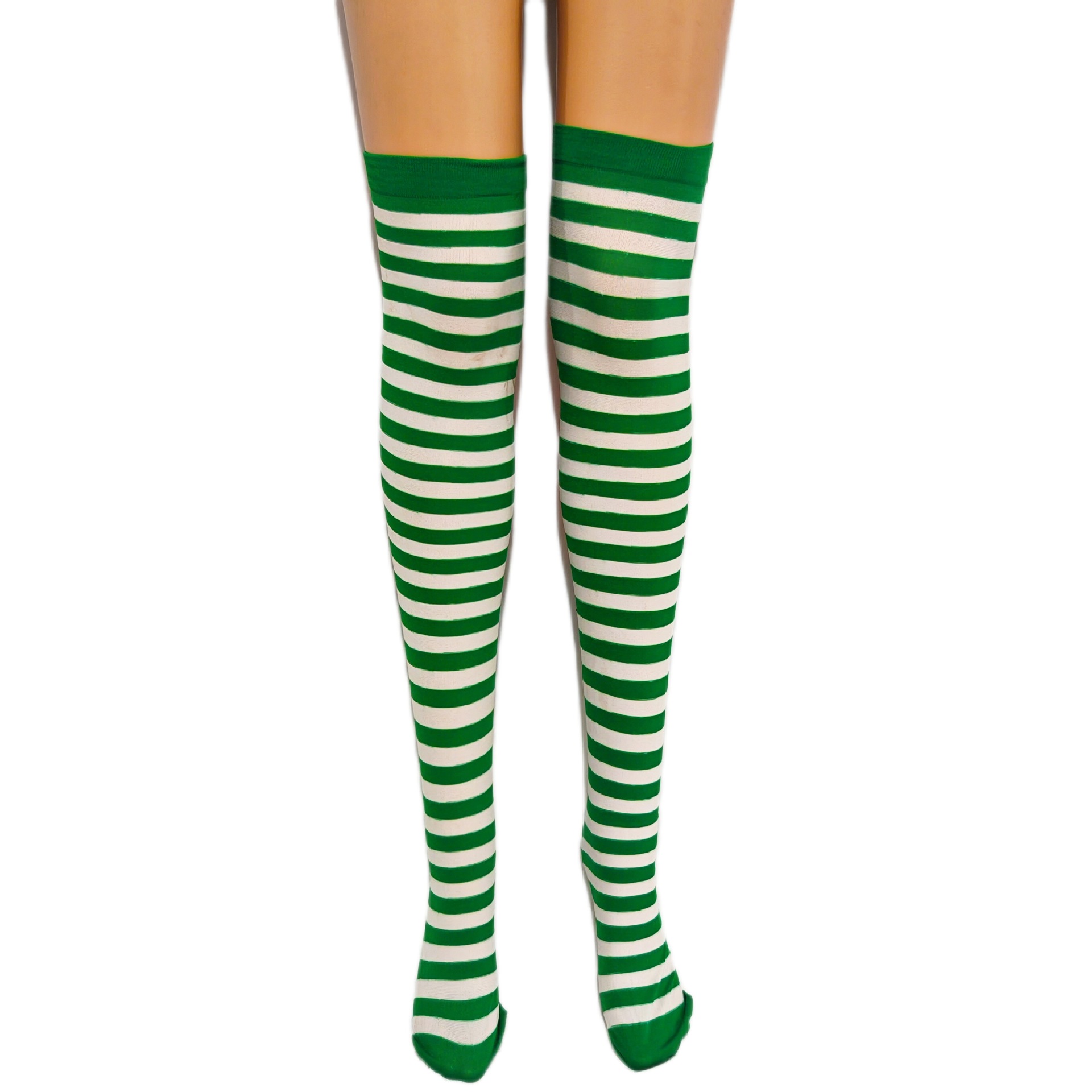 Picture of Christmas Kidsren's Stripesd Foot Socks Adult Stockings Holiday Party Performance Costumes Green and White Stripesd Over-The-Knee Socks