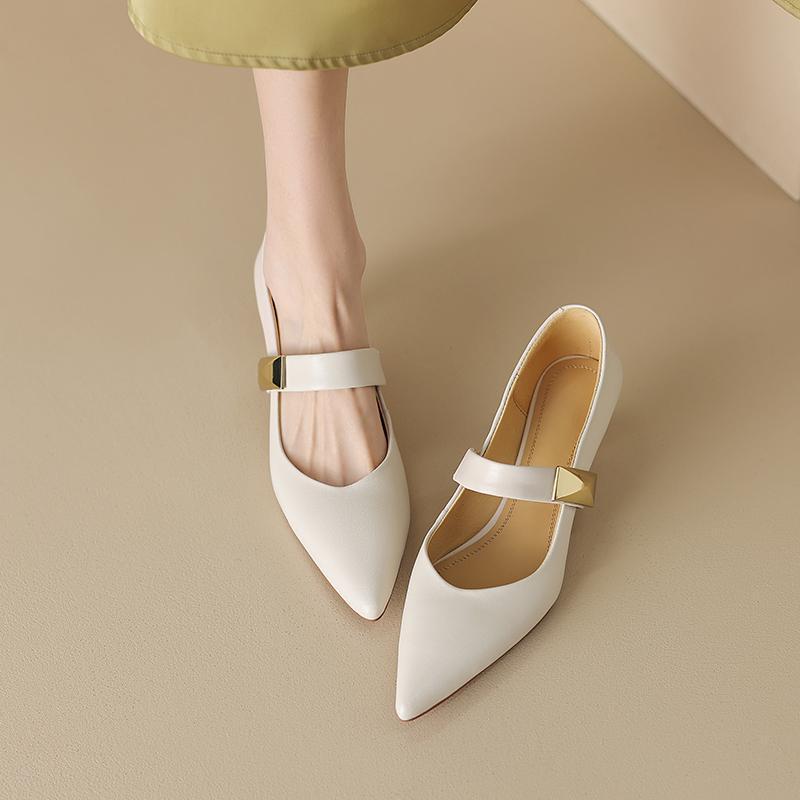 French Mary Jane Shoes Soft Pointed Toe Skirt Single Shoes Women's 2025 Thin Heel Temperament Gentle Apricot Small High Heels