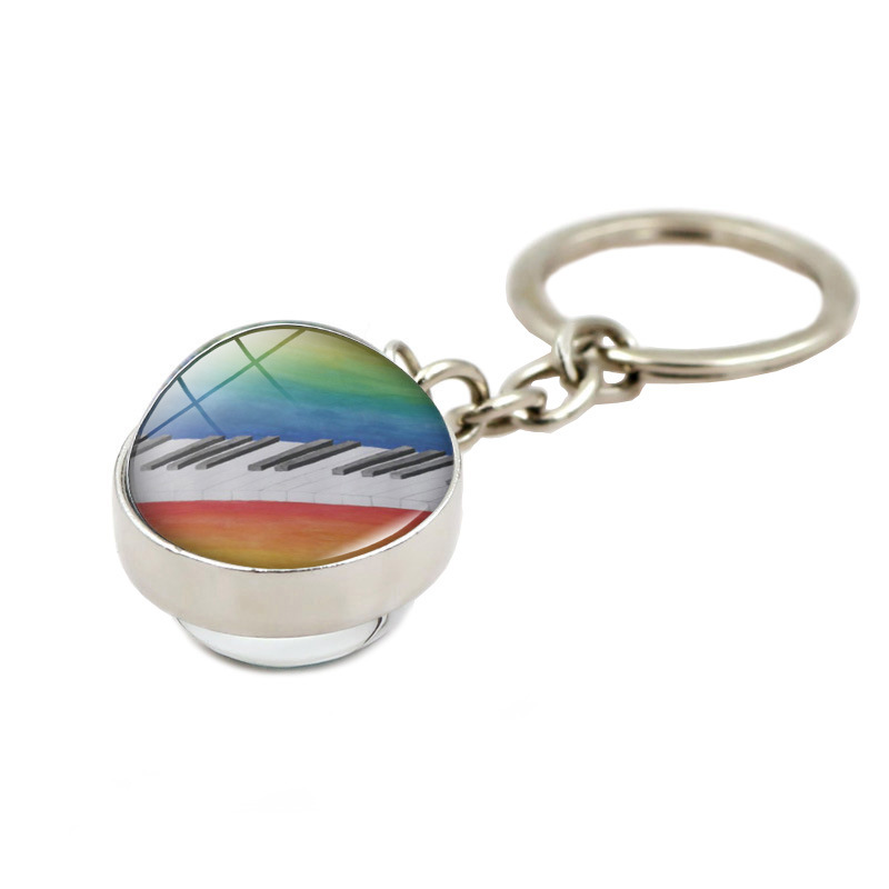 Picture of Music Symbol Piano Keys Time Gem Glass Ball Keychain Pendant Metal Key Chain Creative Small Gift
