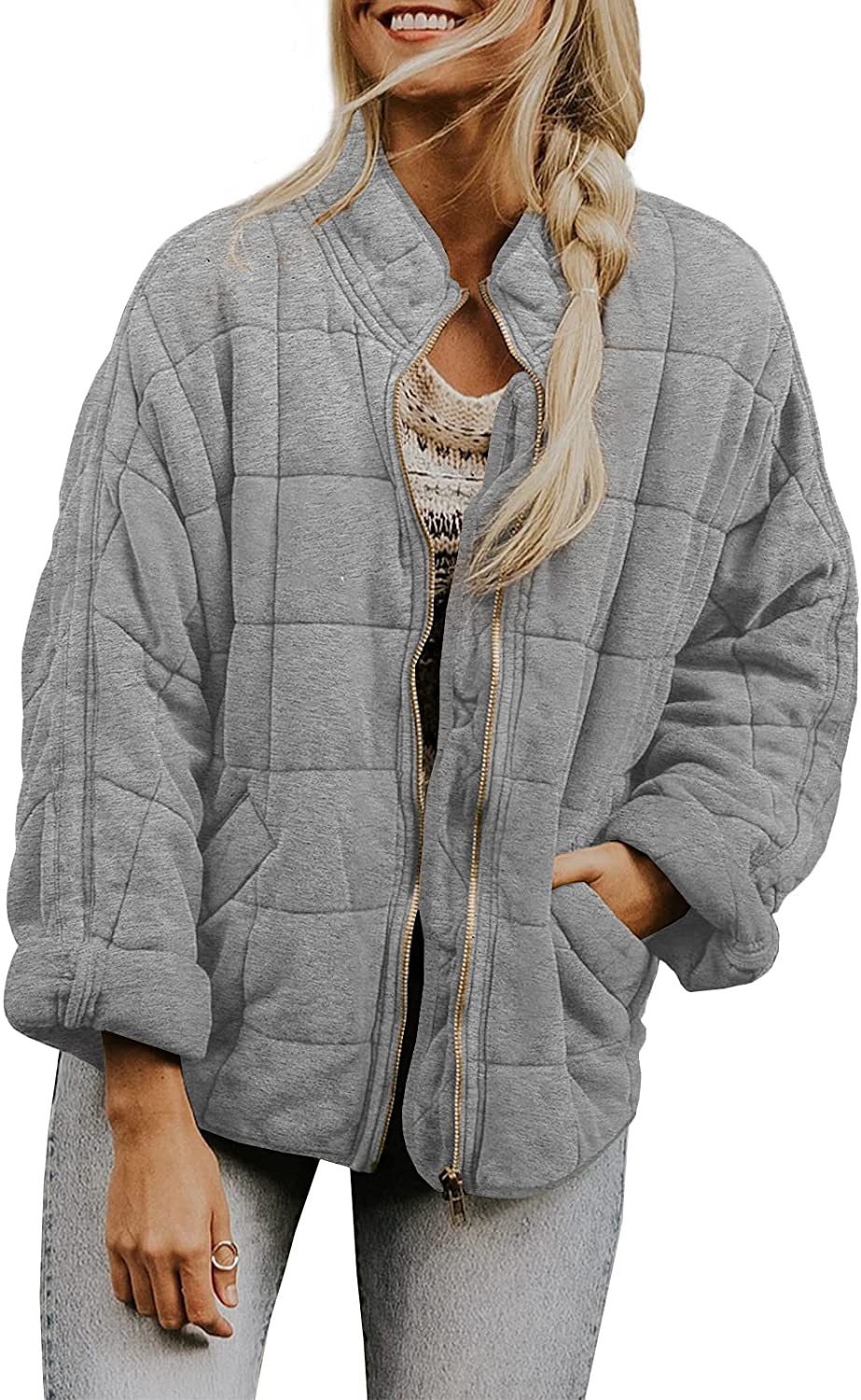 Picture of Cross-border foreign trade Amazon solid color stand collar cotton-padded jacket 2024 European and American women's loose long sleeve pocket jacket