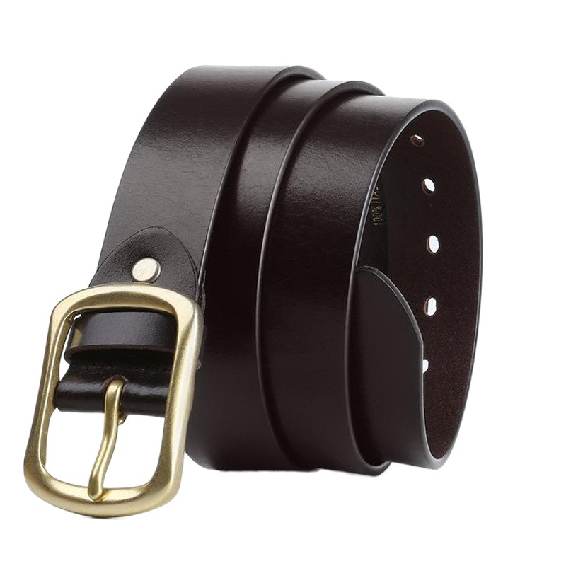 Men's No Sandwich Top Layer Cowhide Solid Copper Buckle Leather Pants Belt Pin Buckle Punch Eye Casual Cowhide Belt