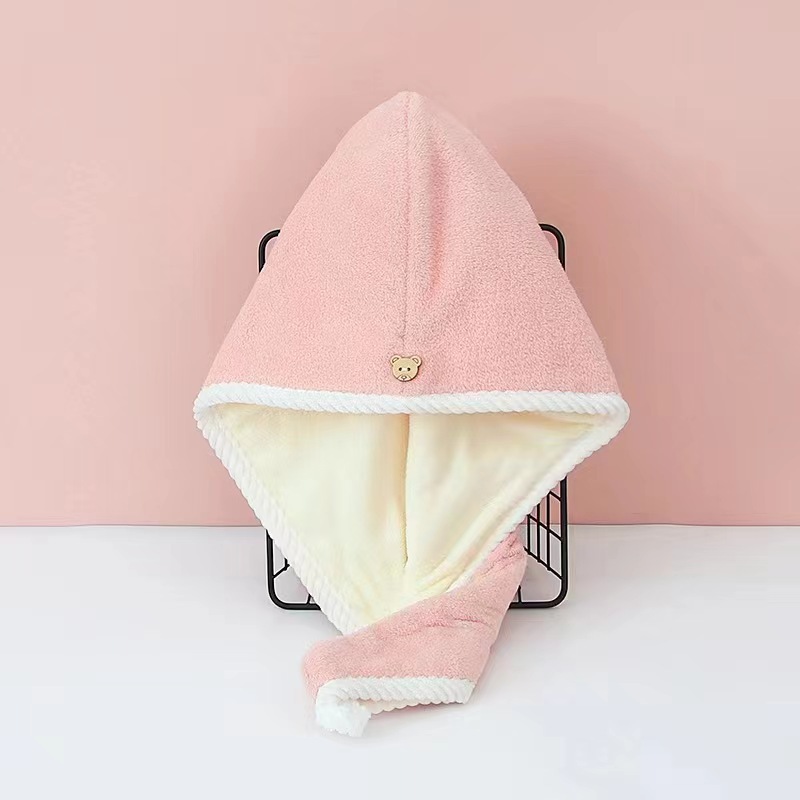 Picture of Class a Dry Hair Cap Thickeneded Super Absorbent Quick-Drying Shower Cap Double Layer Coral Velvet Edge Dry Hair Towel Ready for Sale