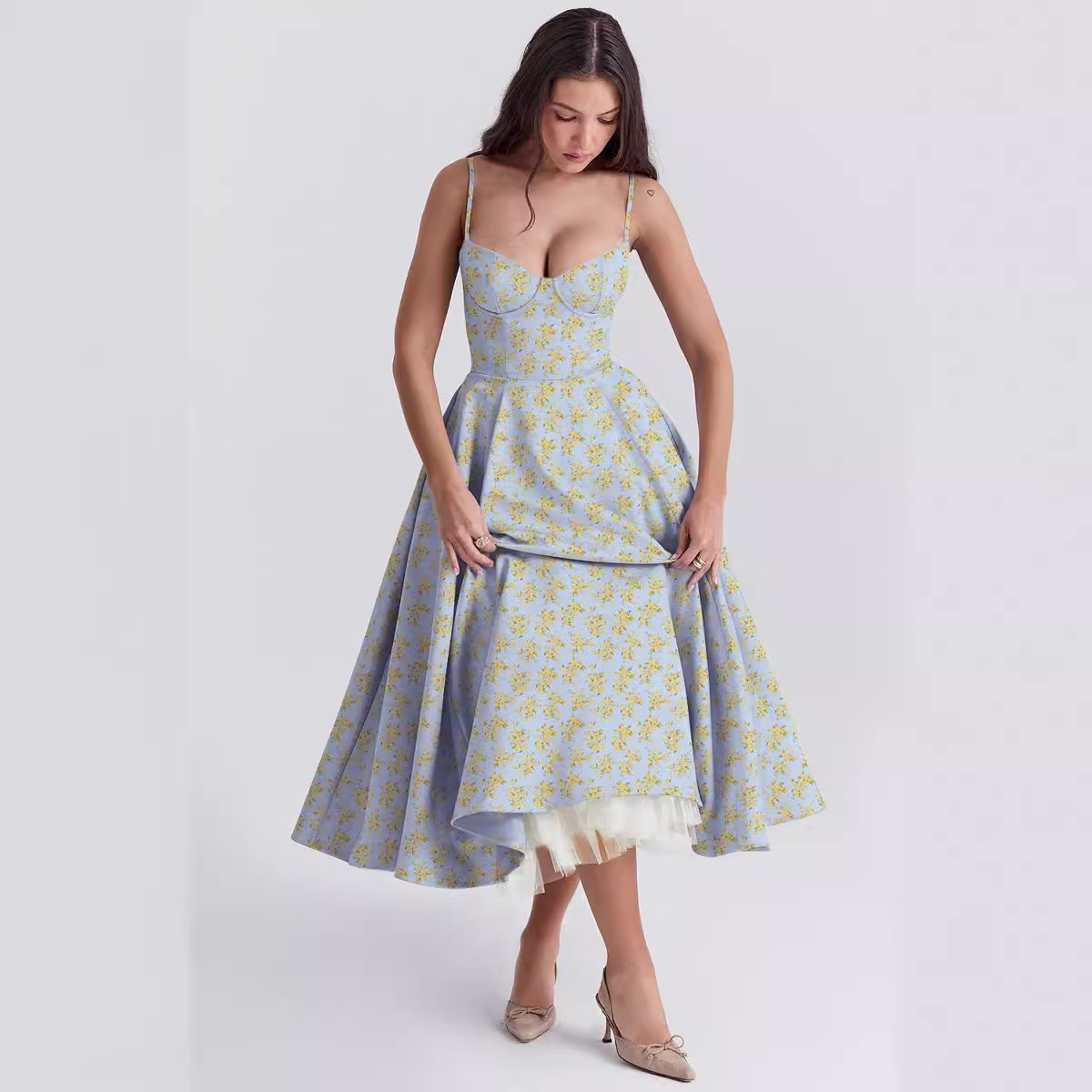 Hot selling women's super good-looking classical French mesh four seasons sexy princess condole dress