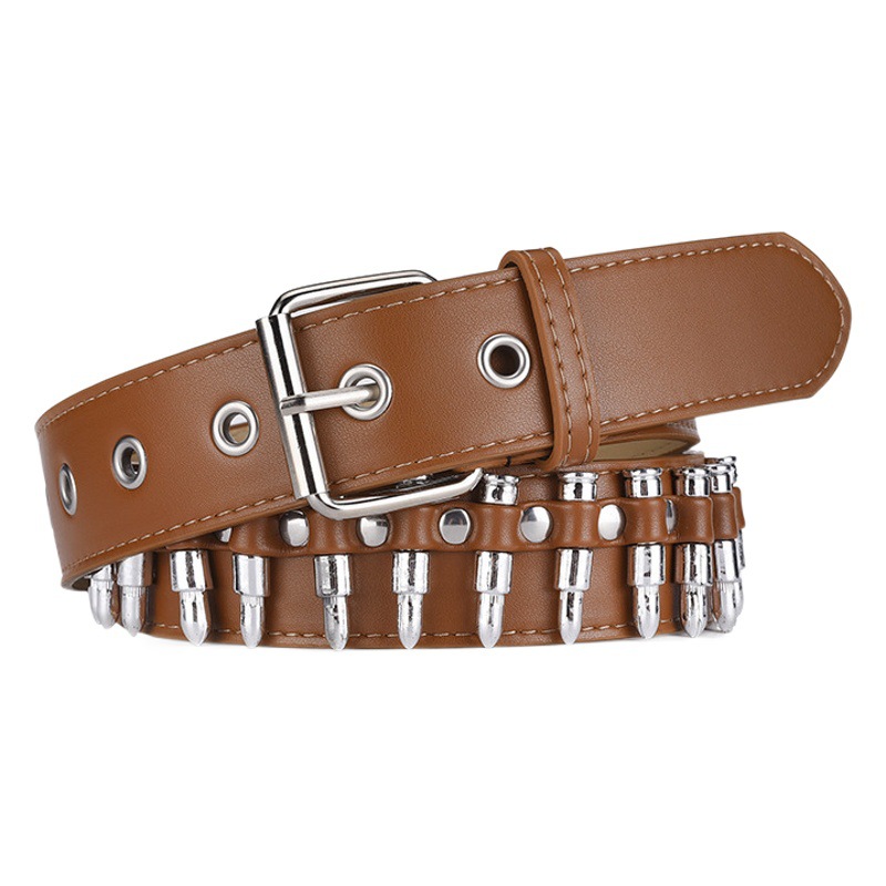 Cross-Border European and American Hot-Selling Bullet Men's Wide Belt Punk Style Fashion Y2K Trendy Women's Personalized Belt for Women