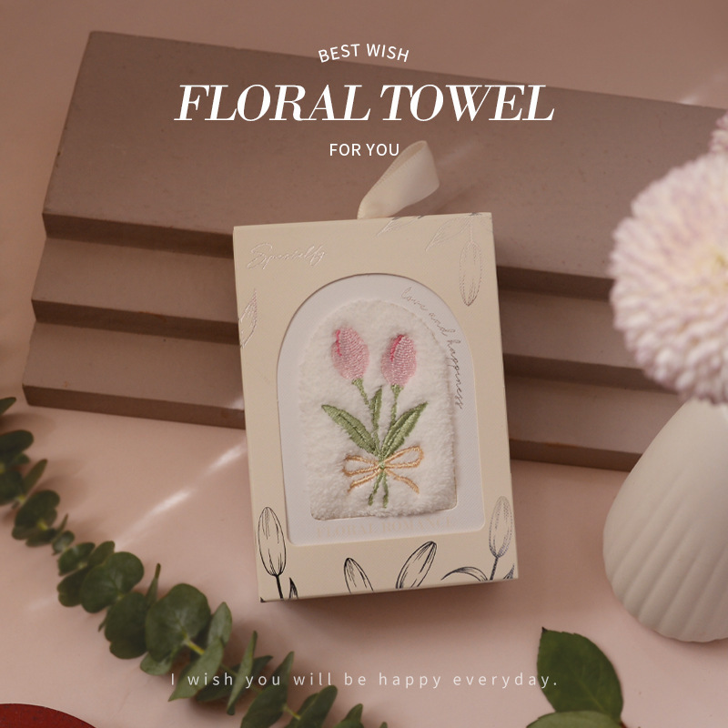 Picture of Mother's Day Tulip Towel Gift Box Hand Gift Small Gift Creative Absorbent Face Wash Towel Square Gift Box