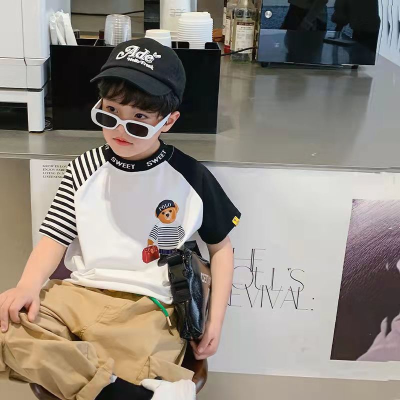 Children's Wear Boys Short-sleeved T-shirt Summer 2024 New Mid-large Children's Half-sleeved T-shirt Children's Handsome Top for Children