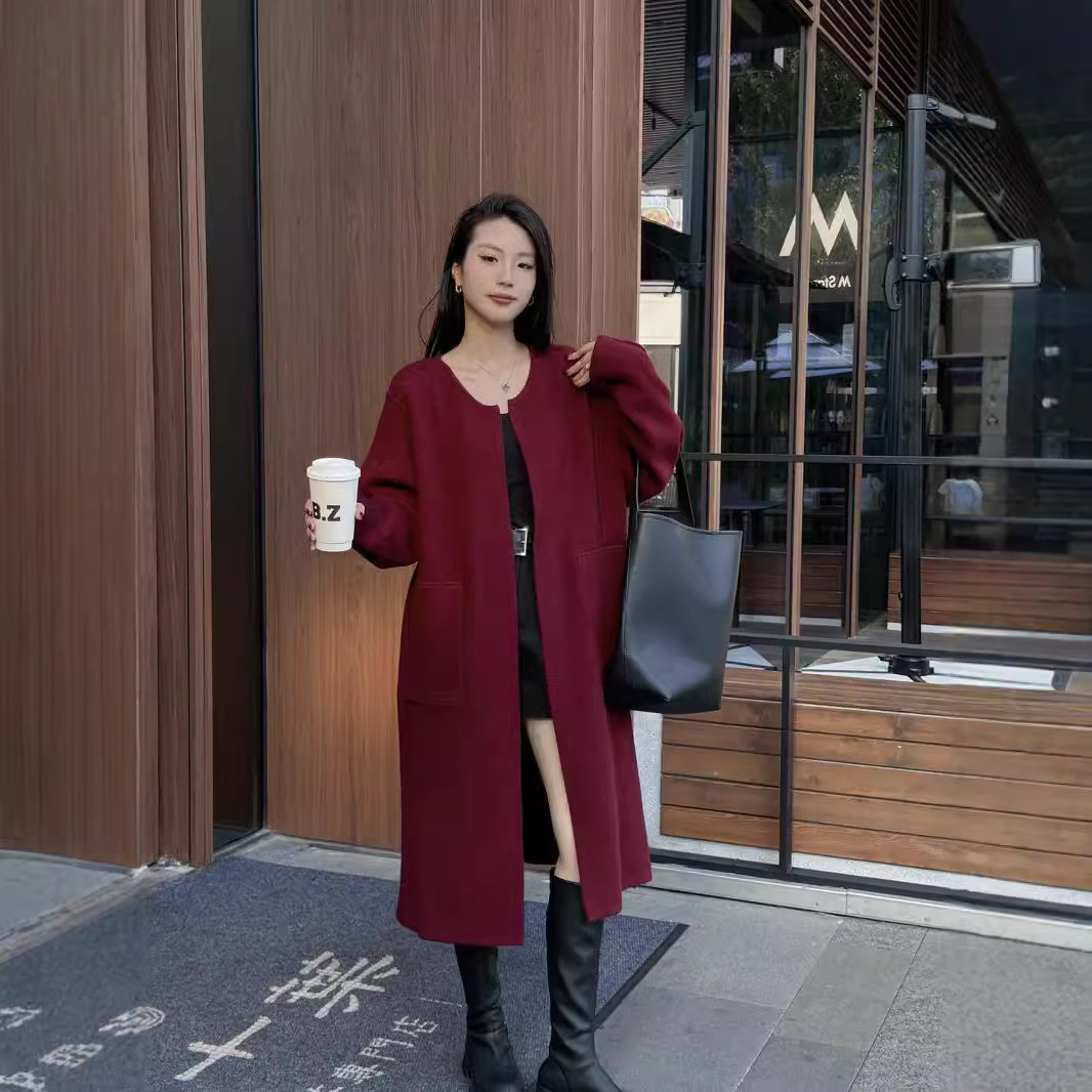 【DuoLapel】24 Winter Puyuan Angora Red High-End Wool Knit Cardigan for Women 2024 Autumn/Winter New