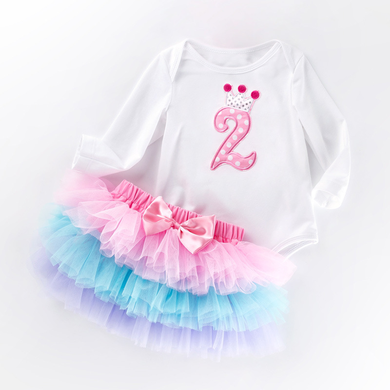 Picture of Cross-border Girls' Birthday Suit White Long-sleeved Cartoon One-year-old Hats Skirt Baby Top Princess Skirt