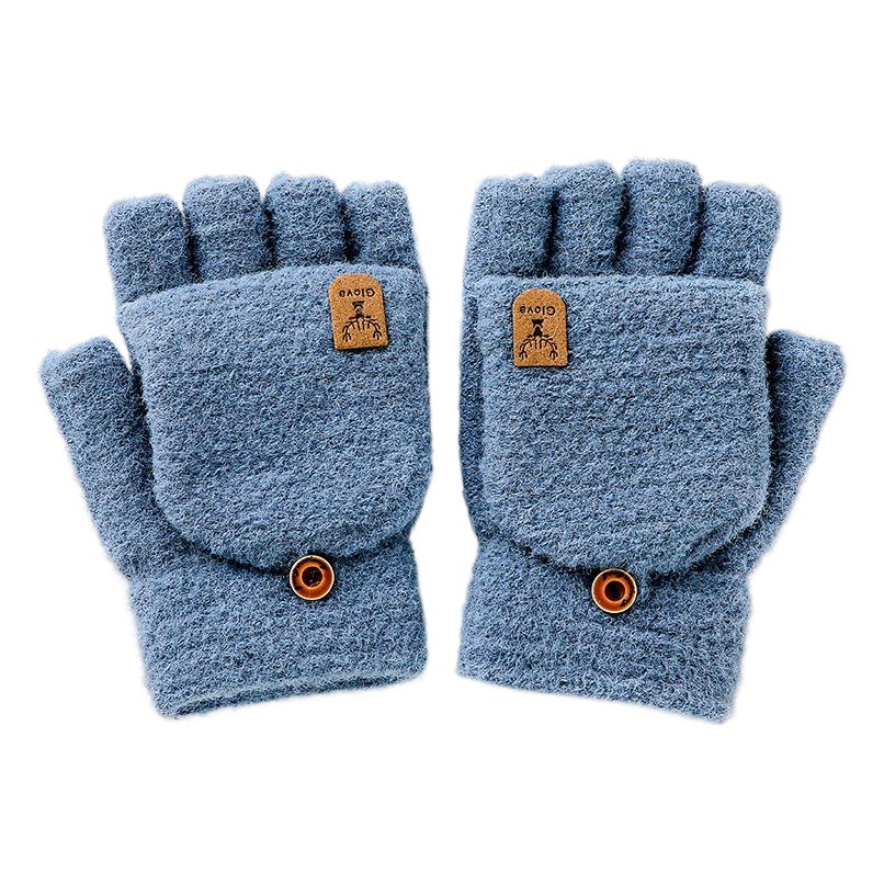 New Men's Winter Gloves Manufacturer Warm Dual-Use Student Korean Style Half-Finger Flip Jacquard Knitted Gloves