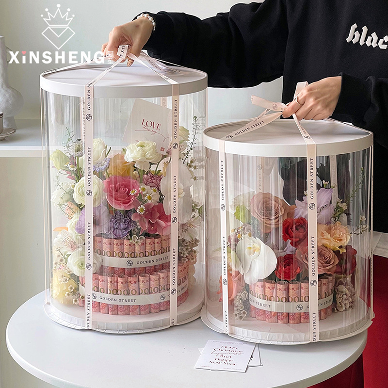 Xinyou Pvc Transparent 6-Inch 8inch 10inch Cake Box Flower Bouquet Packaging Material Floral Gift Gift Box Flower Box