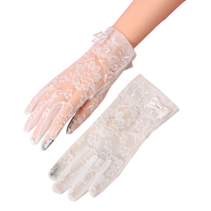 Wholesale sunscreen gloves women's summer thin lace touch screen outdoor driving riding electric car ice silk gloves bride