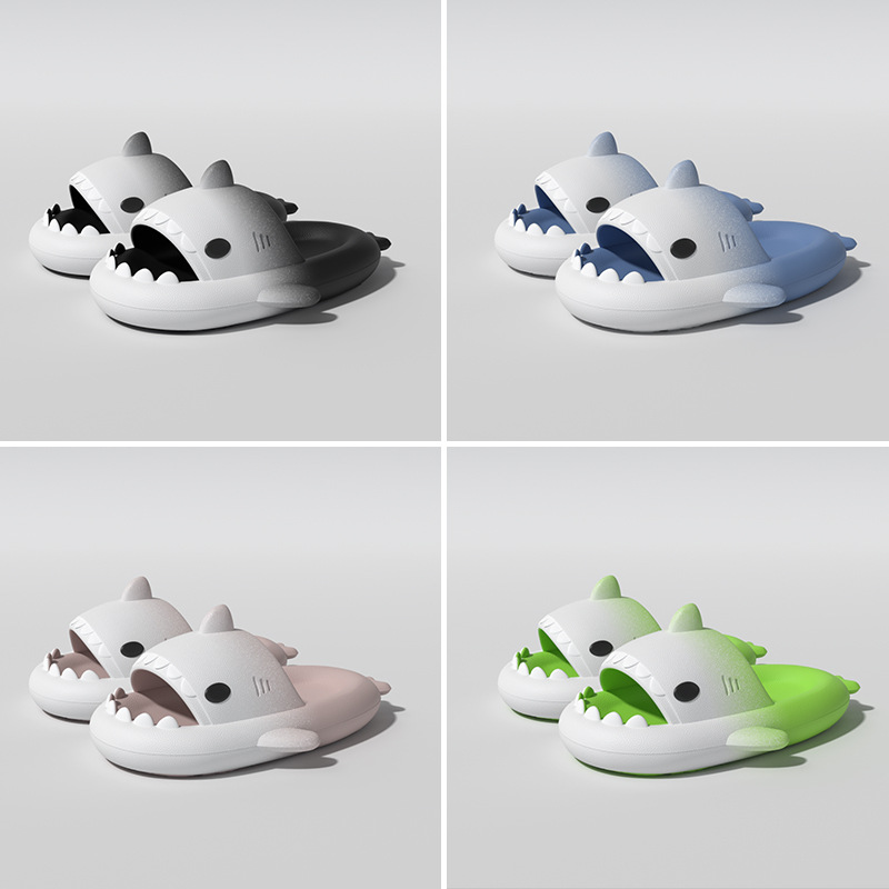 Stepping on excrement gradient shark couple slippers men's summer outer wear soft bottom non-slip eva cartoon thick bottom sandals women