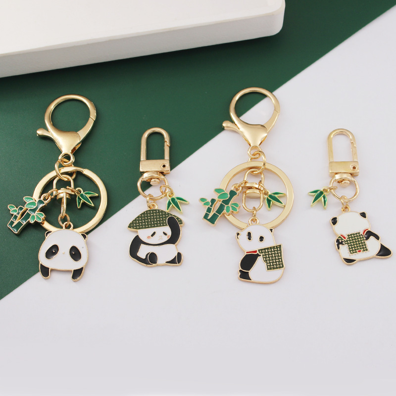 Chinese style cute national treasure panda bamboo keychain couple girlfriends bag pendant accessories men and women key chain